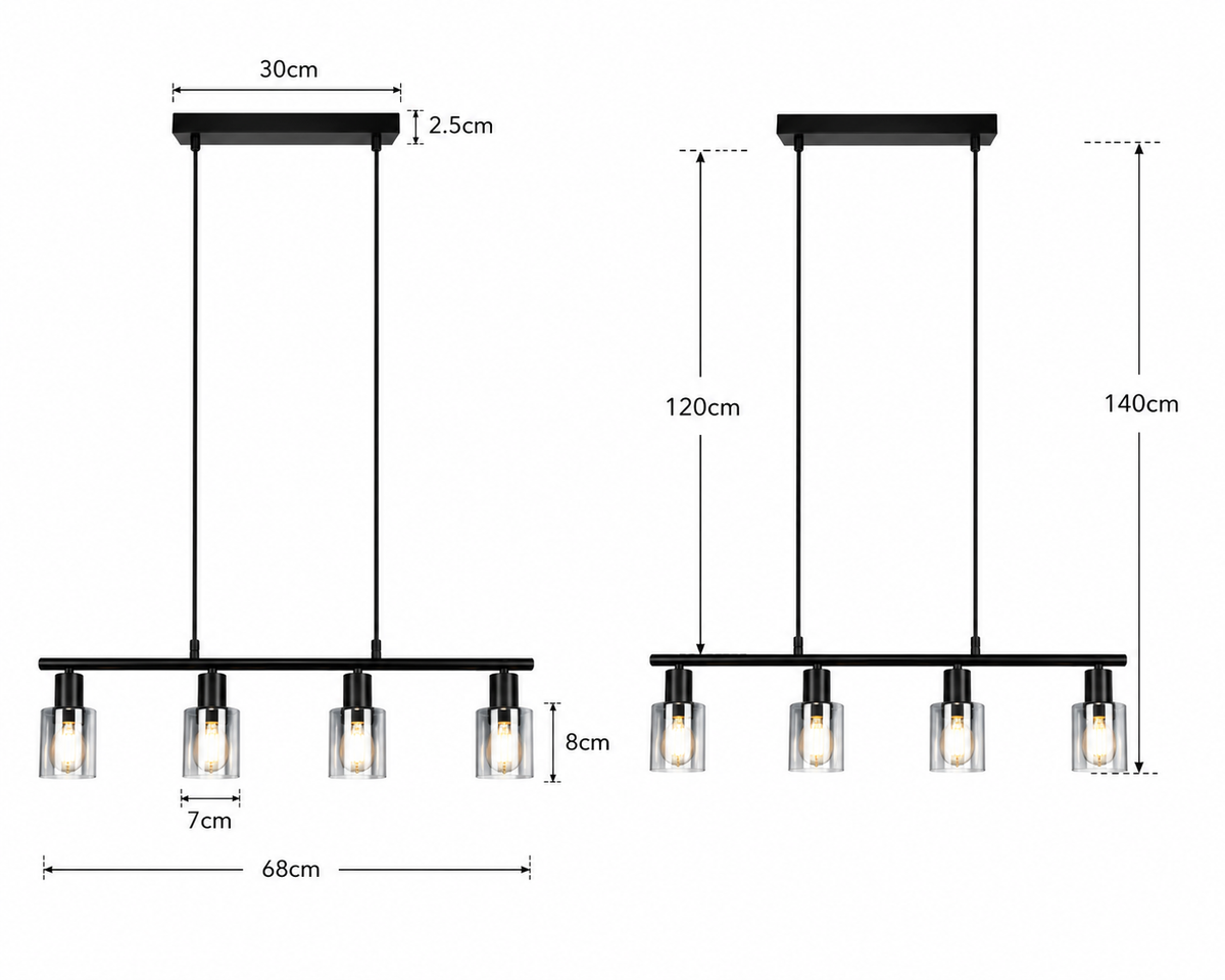 Lustre à 4 Lumières en Verre - Noir