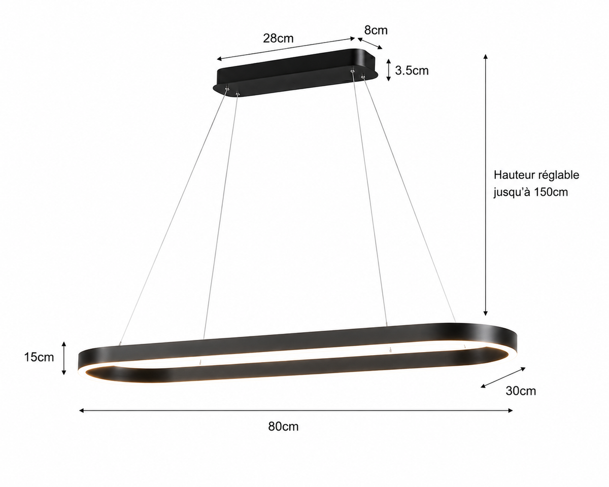 Lustre Ovale Noire – Design Minimaliste & Moderne
