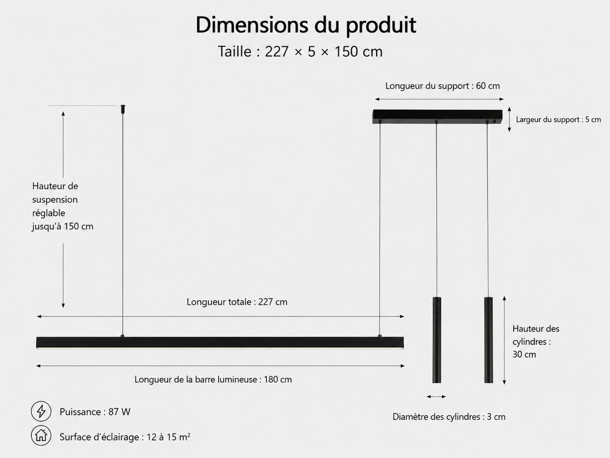 Lustre Moderne - Suspension Led Linea - Noir