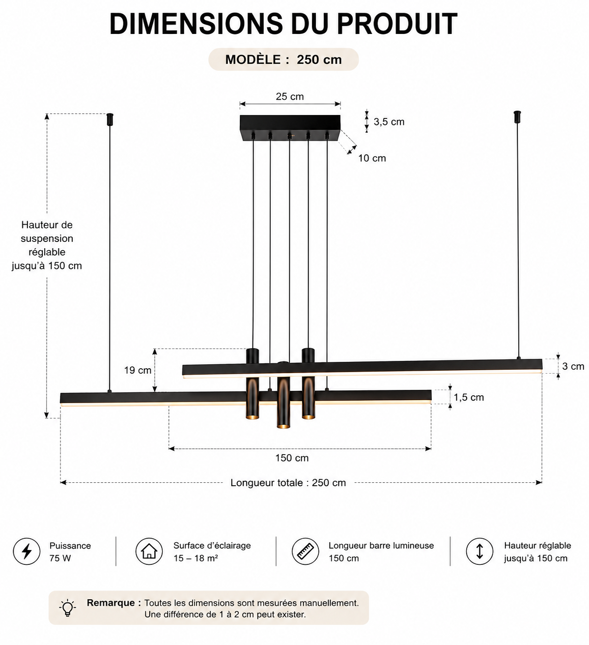 Lustre Linéaire Design & Moderne - Noir