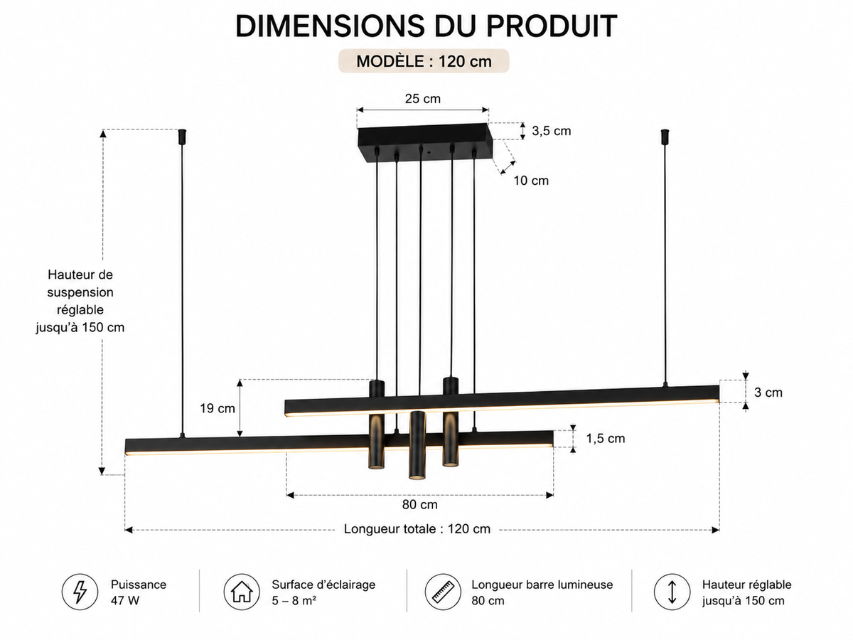 Lustre Linéaire Design & Moderne - Noir