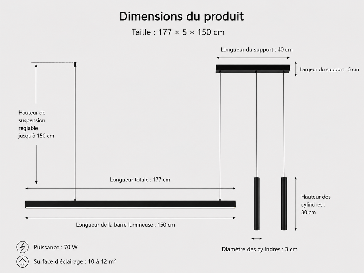 Lustre Moderne - Suspension Led Linea - Noir