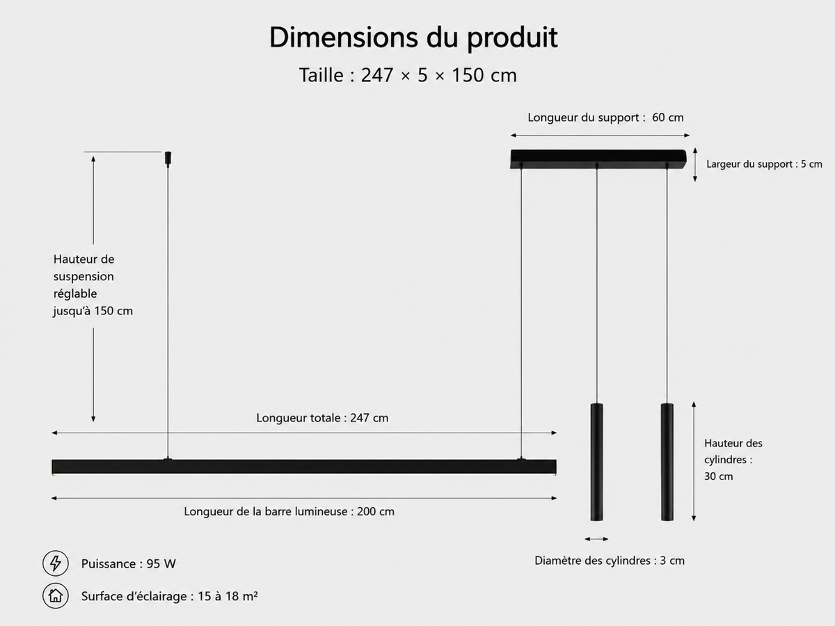 Lustre Moderne - Suspension Led Linea - Noir