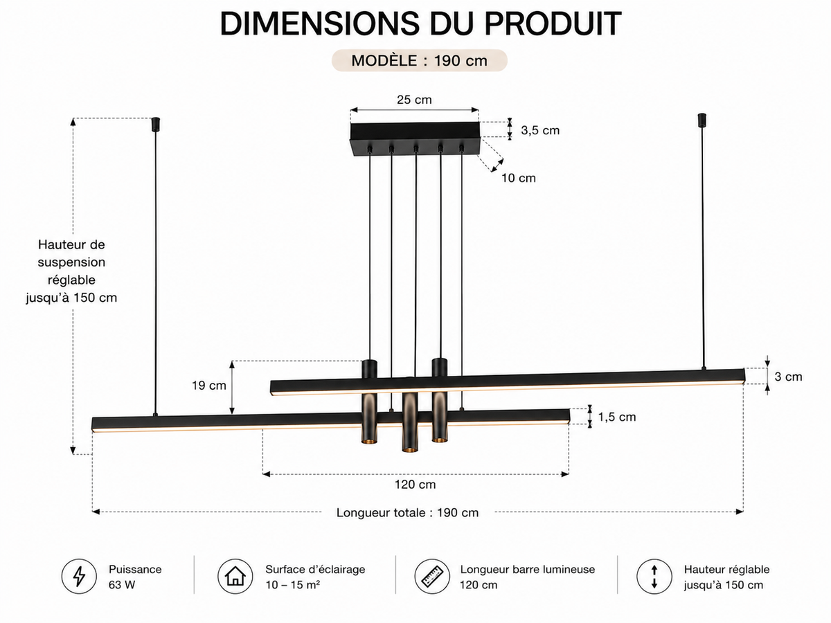 Lustre Linéaire Design & Moderne - Noir