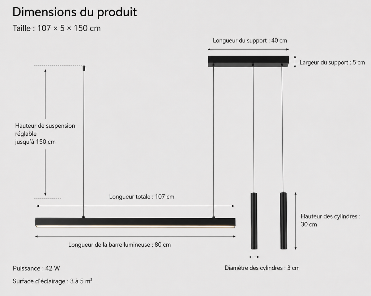 Lustre Moderne - Suspension Led Linea - Noir