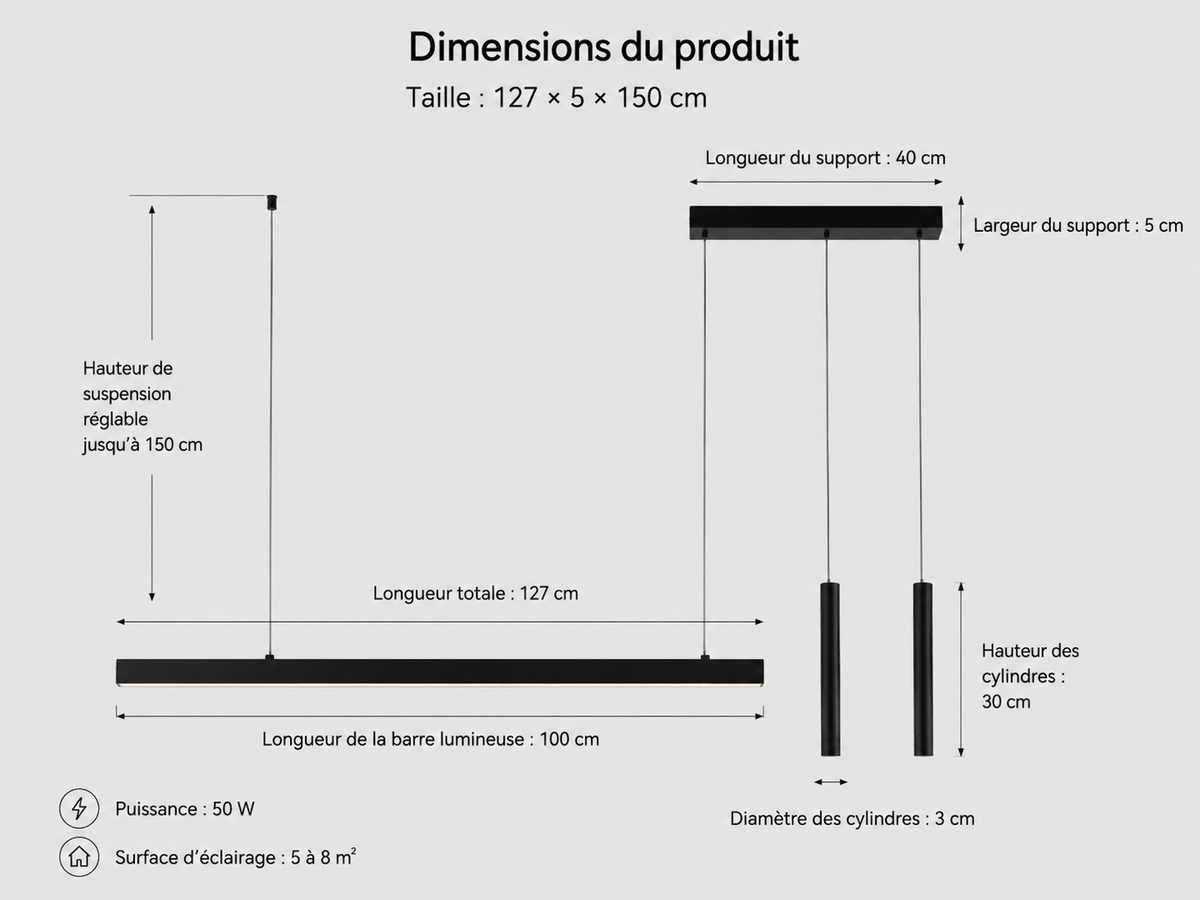 Lustre Moderne - Suspension Led Linea - Noir
