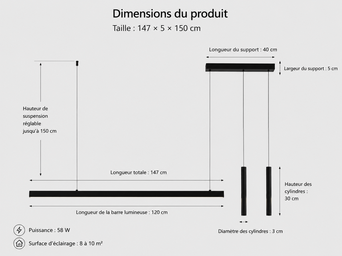 Lustre Moderne - Suspension Led Linea - Noir