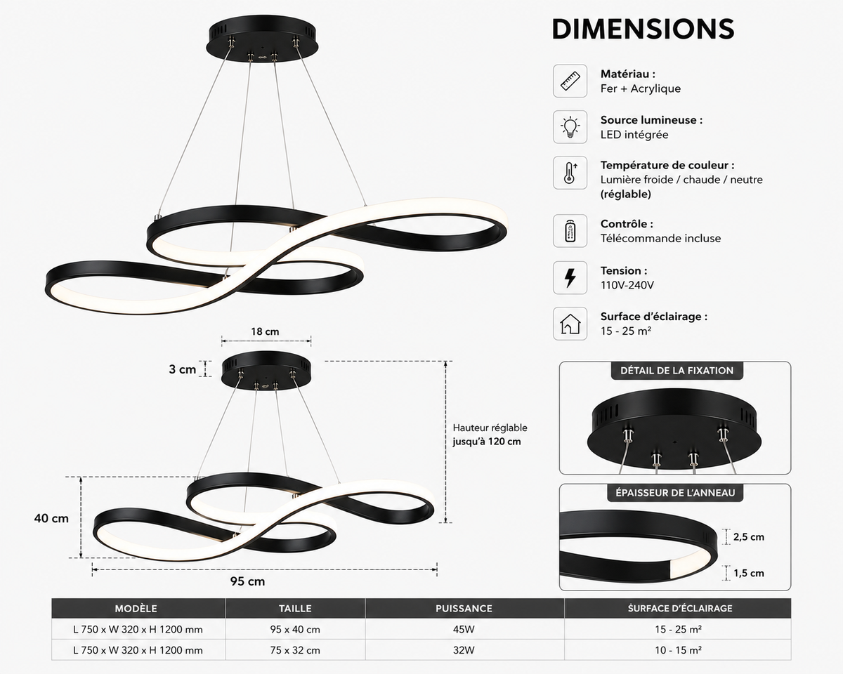 Lustre Infini Led - Design Moderne
