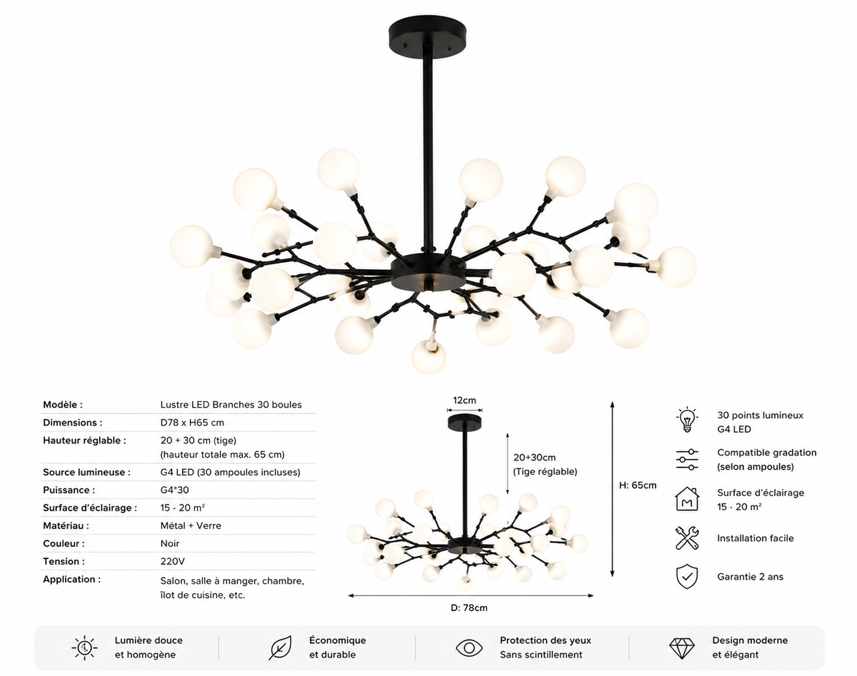 Lustre À Branches Avec 30 Lumières