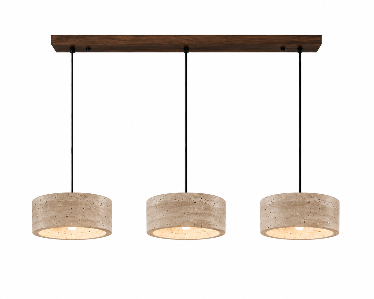 Lustre en Travertin Naturel – 3 Lumières
