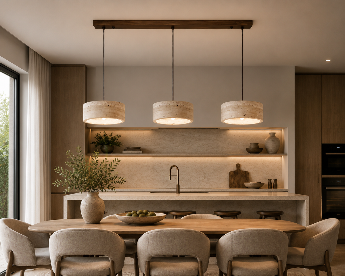 Lustre en Travertin Naturel – 3 Lumières