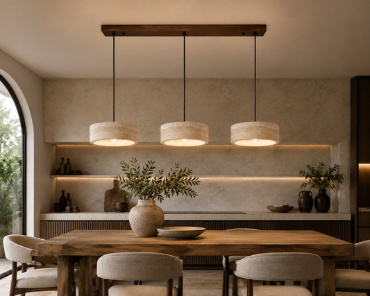 Lustre en Travertin Naturel – 3 Lumières