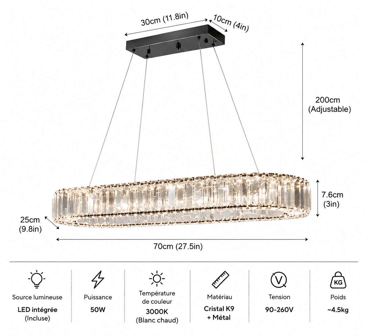 Lustre en Cristal Ovale - Élégance