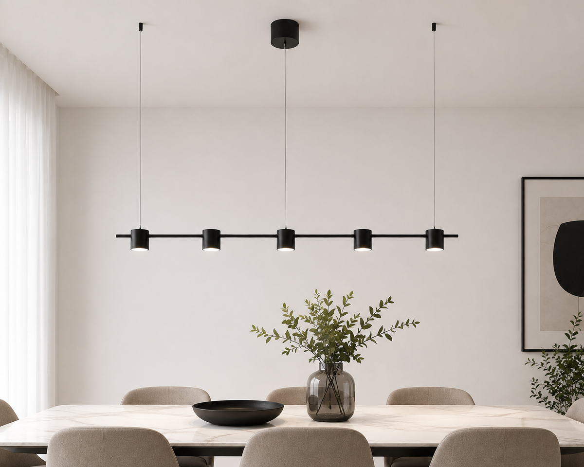 Lustre Linéaire à 5 Lampes - Noir