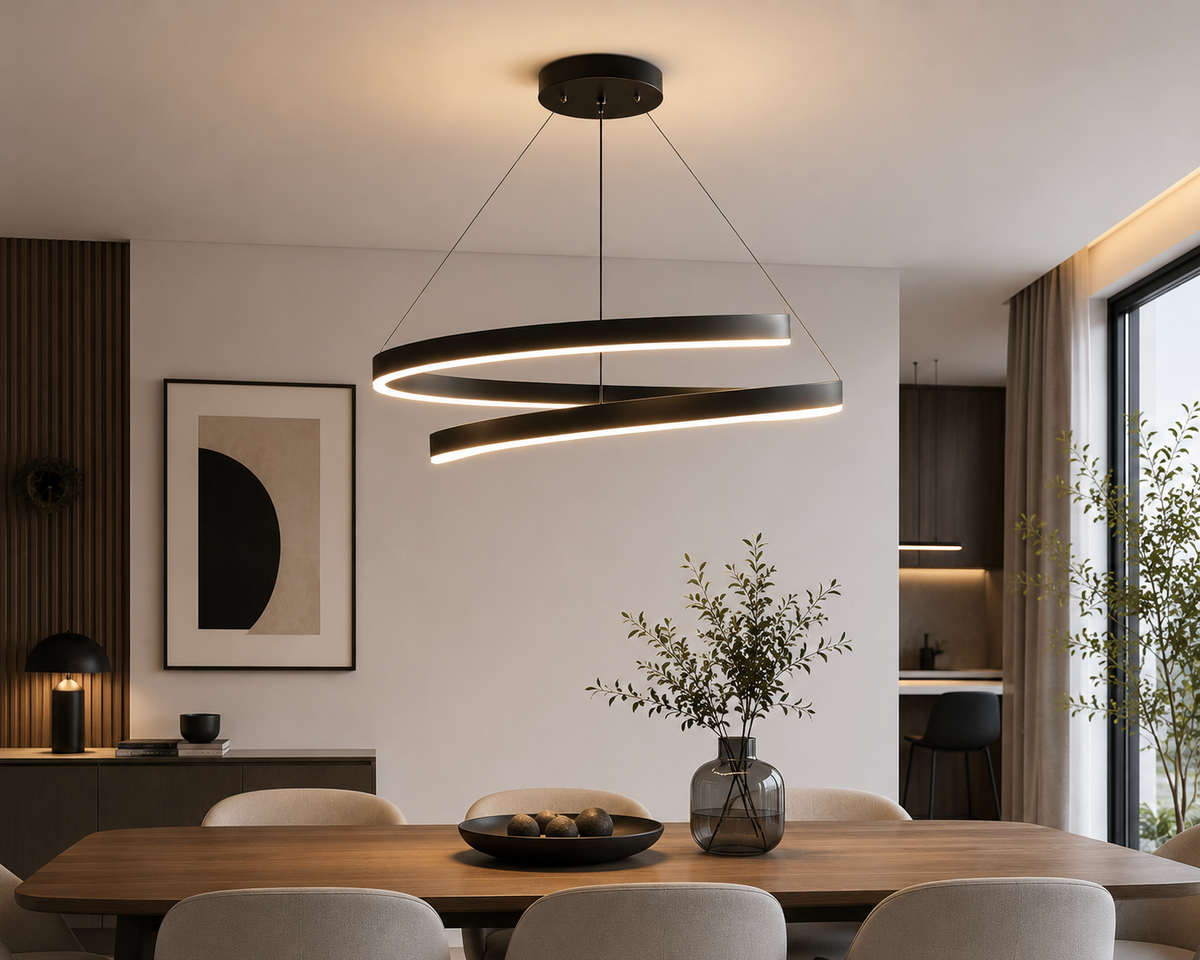 Lustre Spirale Noire – Design Moderne