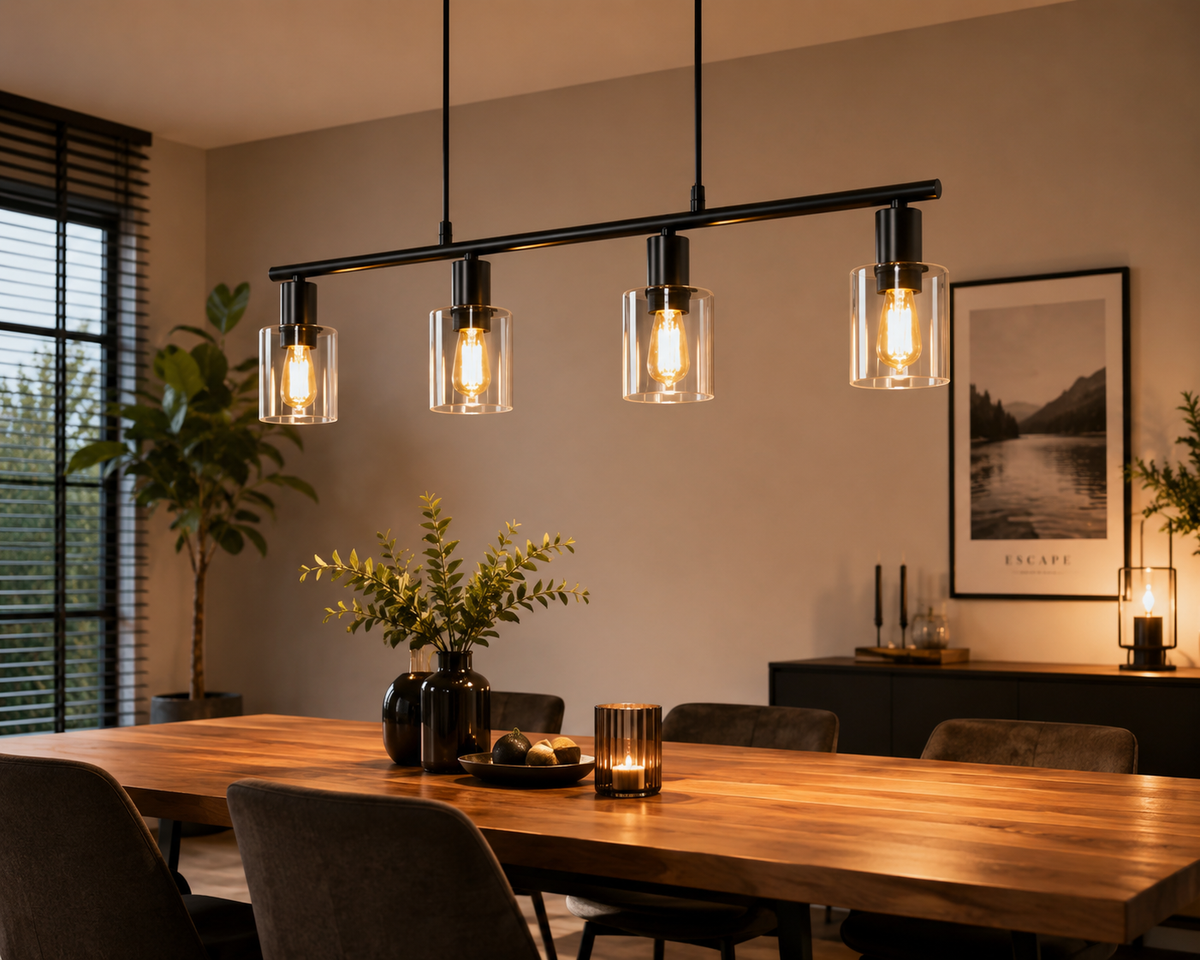 Lustre à 4 Lumières en Verre - Noir