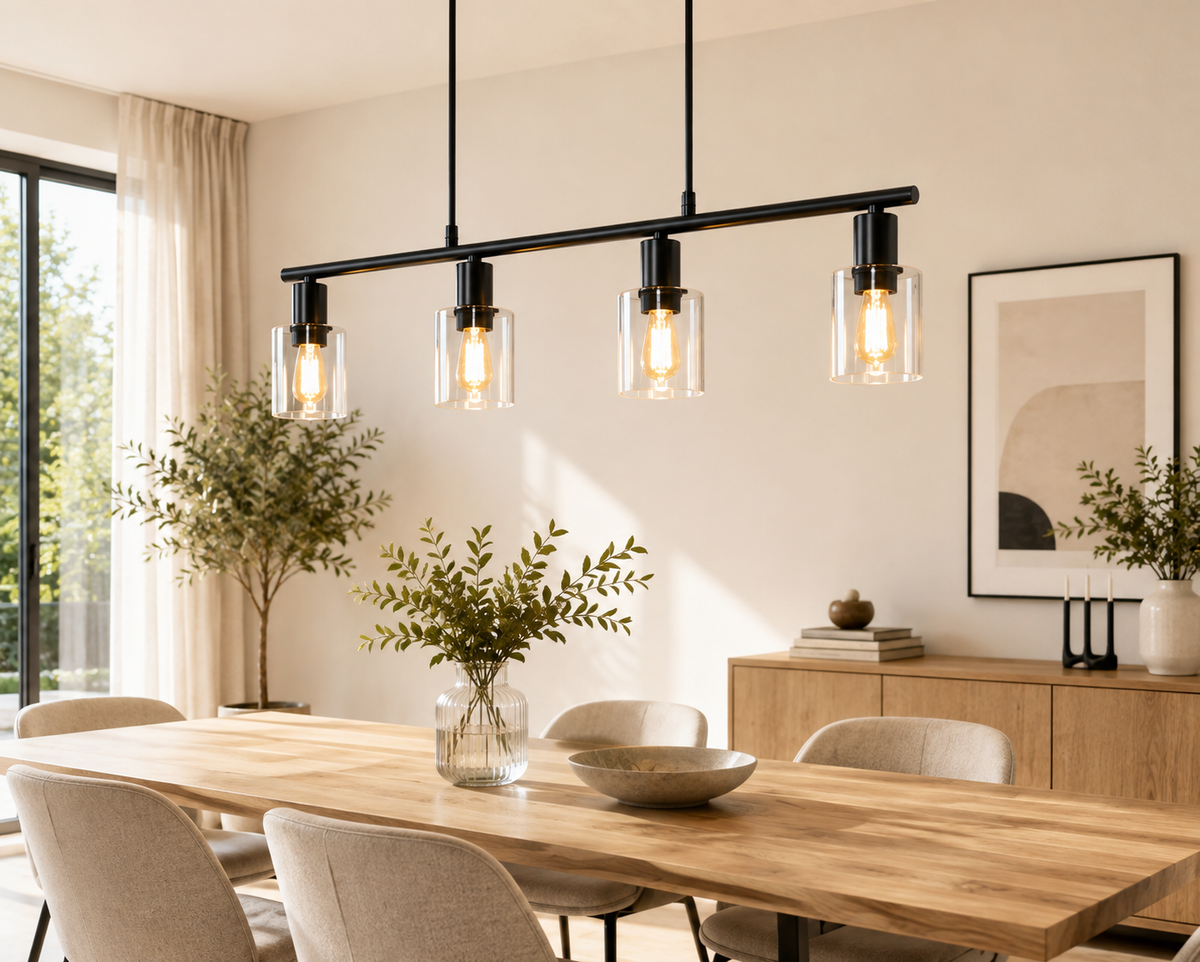 Lustre à 4 Lumières en Verre - Noir