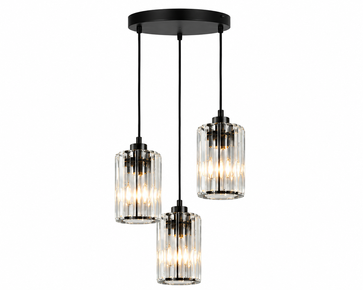 Lustre à 3 lumières en Verre Cristallin - Noir