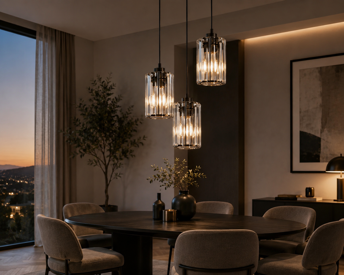 Lustre à 3 lumières en Verre Cristallin - Noir