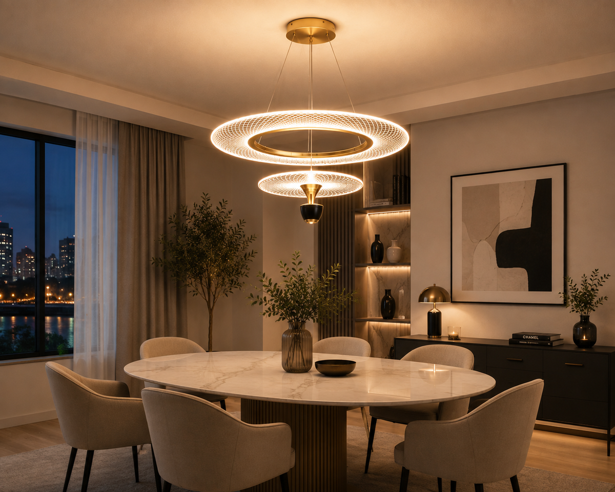 Lustre Halo Doré – Design contemporain