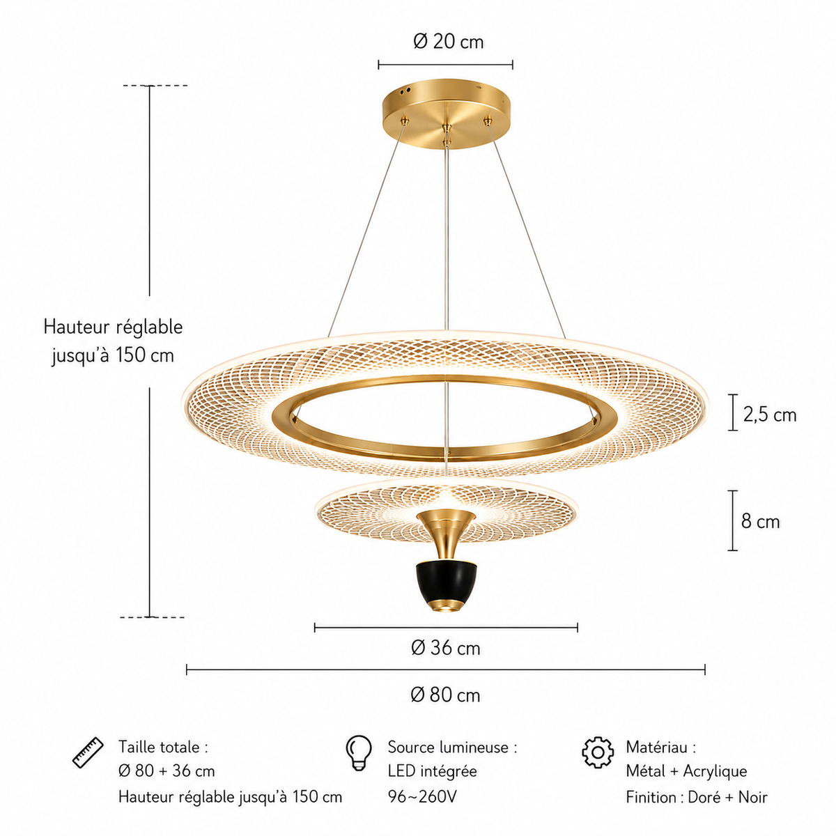 Lustre Halo Doré – Design contemporain