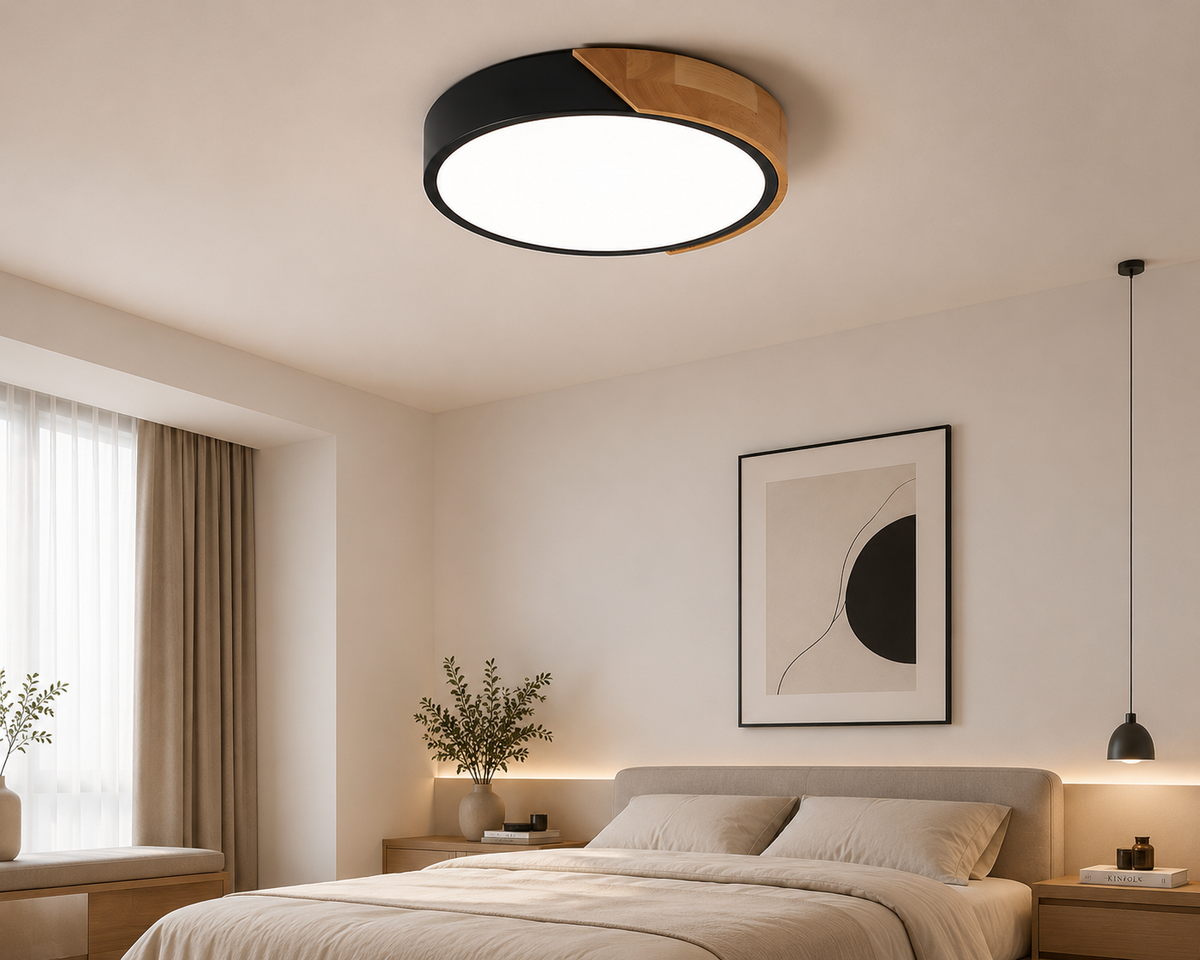 Plafonnier Rond en Bois – Luminaire Scandinave
