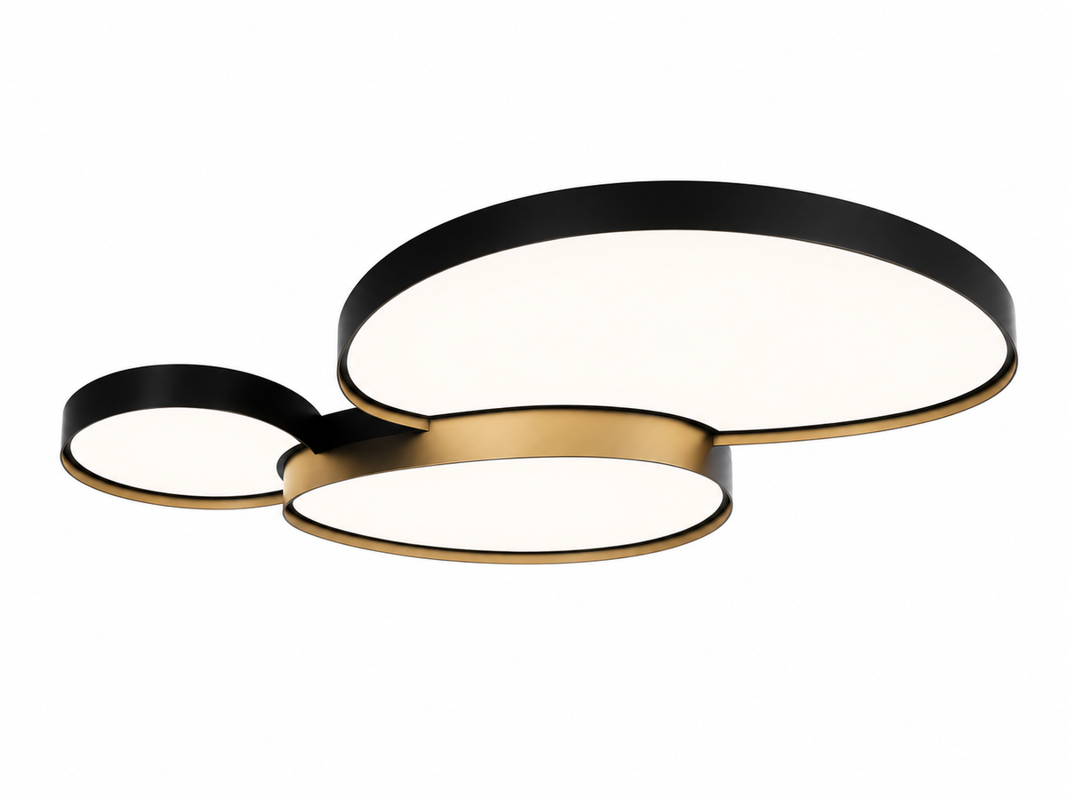 Plafonnier Design 3 Cercles - Noir & Doré