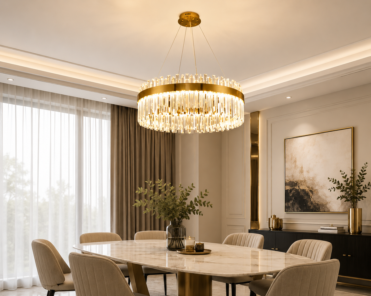 Lustre Cristal Auréa – Suspension LED Dorée