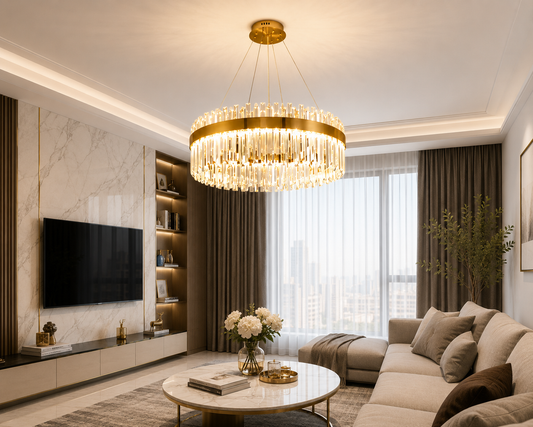 Lustre Cristal Auréa – Suspension LED Dorée