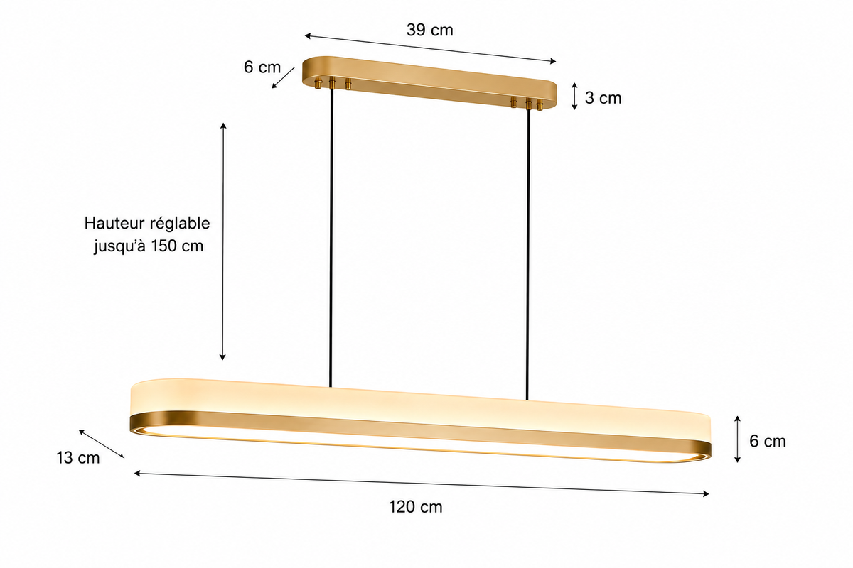 Lustre Linéaire Champagne – Design Minimaliste