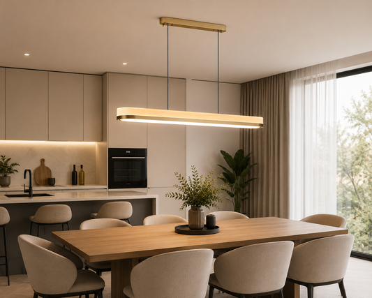 Lustre Linéaire Champagne – Design Minimaliste