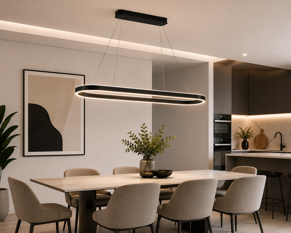 Lustre Ovale Noire – Design Minimaliste & Moderne