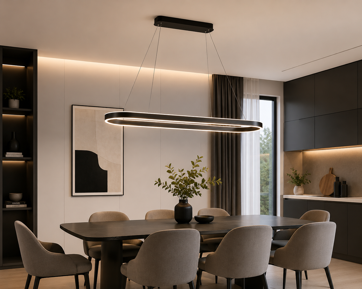 Lustre Ovale Noire – Design Minimaliste & Moderne