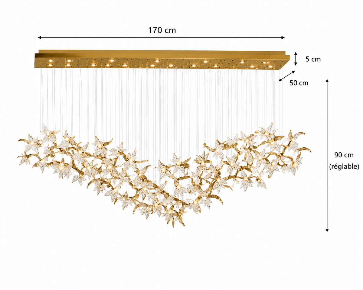 Lustre Cristal Floral Doré - Design Contemporain