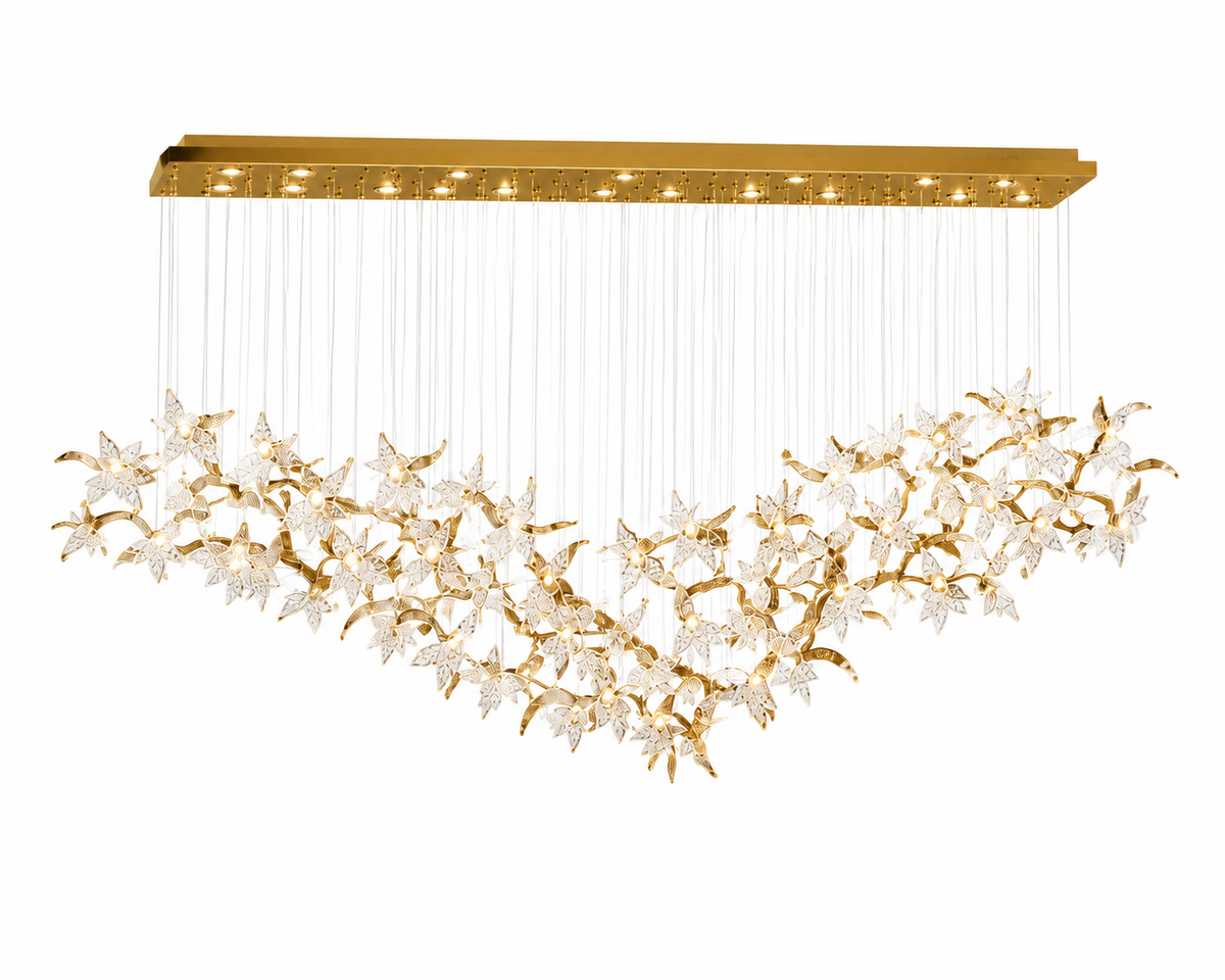 Lustre Cristal Floral Doré - Design Contemporain