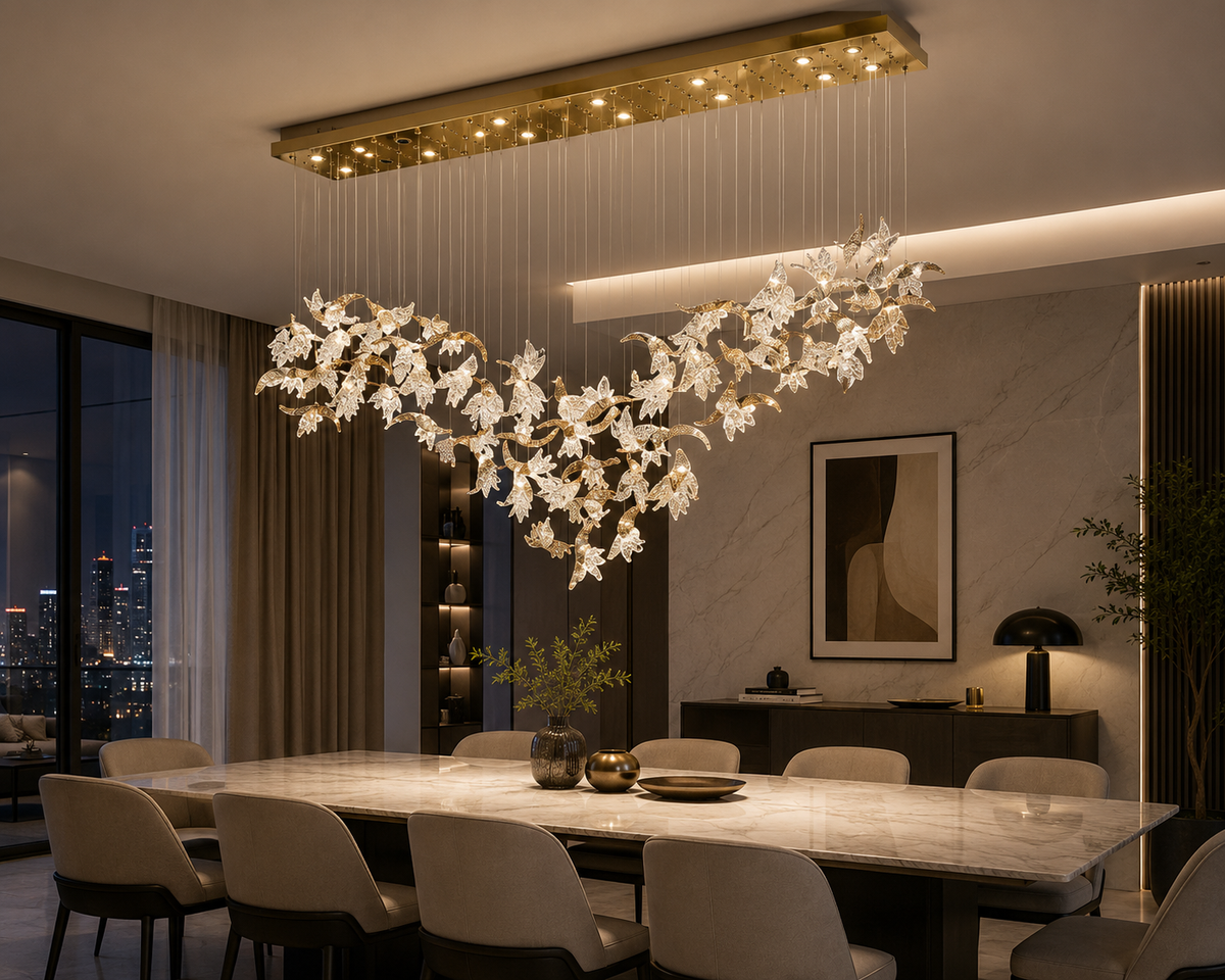 Lustre Cristal Floral Doré - Design Contemporain